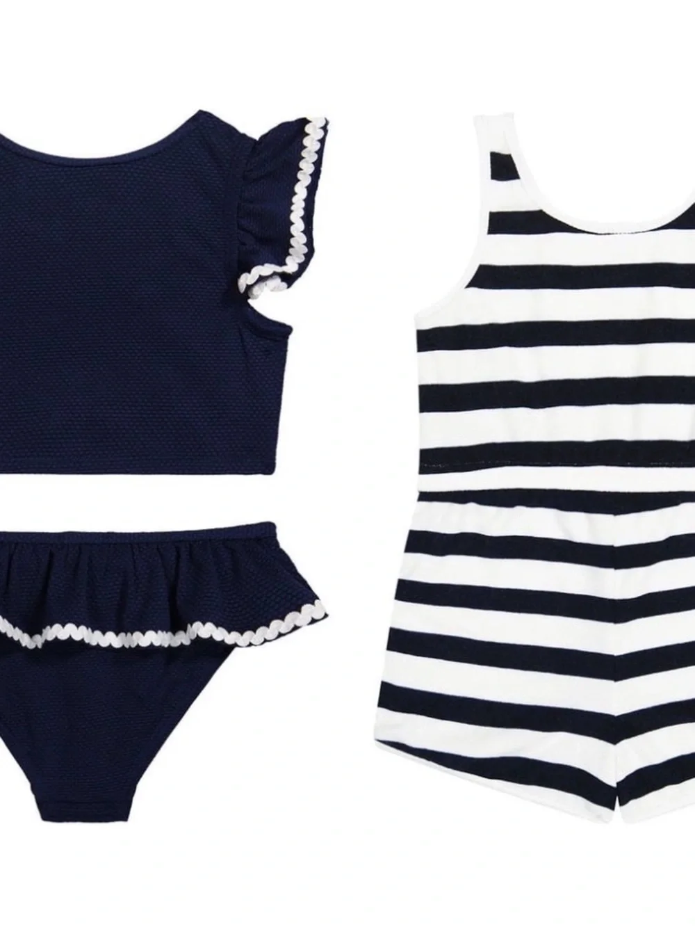 Sperry Navy, White & Red Girls Two-Piece Swim Set with Striped Romper
